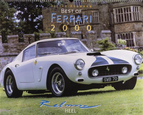 Weiße Ferrari 250 GT Berlinetta SWB vor einer historischen Schlossanlage als Titelmotiv des Kalenders Best of Ferrari 2000.
