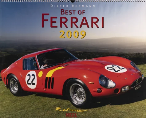 Titelmotiv des Ferrari Kalenders 2009 mit rotem Ferrari 250 GTO von Nick Mason und Startnummer 22.