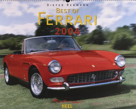 Titelmotiv des Ferrari Kalenders 2004 mit rotem Ferrari 275 GTS Cabriolet auf einer Parklandschaft.