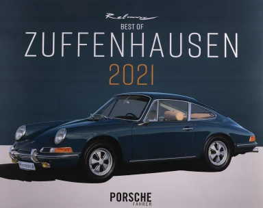 Titel des Porsche-Kalenders „Best of Zuffenhausen 2021“ mit klassischem Porsche 911 S (F-Modell) in Petrolblau