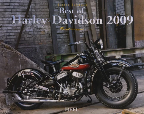 Harley-Davidson WLA mit Springer-Gabel vor einer historischen Industriehalle. Harley Kalender 2009
