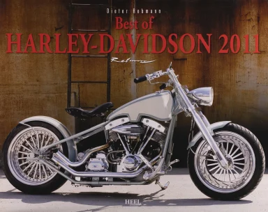 Harley-Davidson Custom Chopper mit Shovelhead-Motor und Billet-Felgen vor Industriehintergrund.
Harley Kalender 2011
