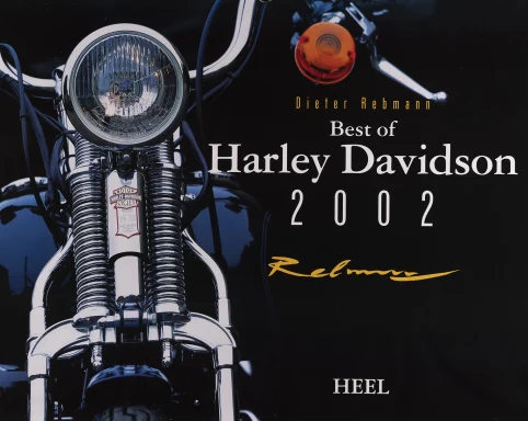 Detailaufnahme der Front einer Harley-Davidson Springer mit verchromter Springer-Gabel und Rundscheinwerfer – Titel Harley-Kalender 2002