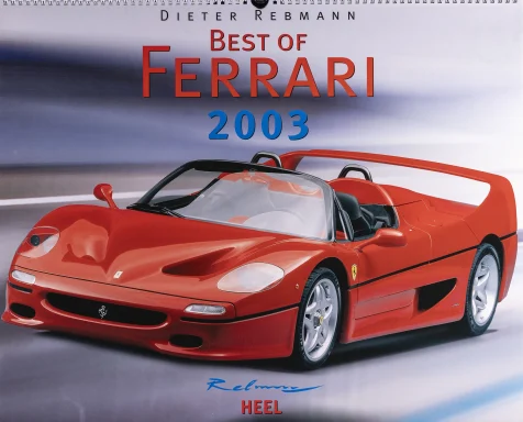 Roter Ferrari F50 als Titelmotiv des Kalenders Best of Ferrari 2003, professionell fotografiert von Automobilfotograf Dieter Rebmann.
