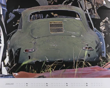 Verwitterter Porsche 356 auf dem Schrottplatz von Rudi Klein in Kalifornien.

