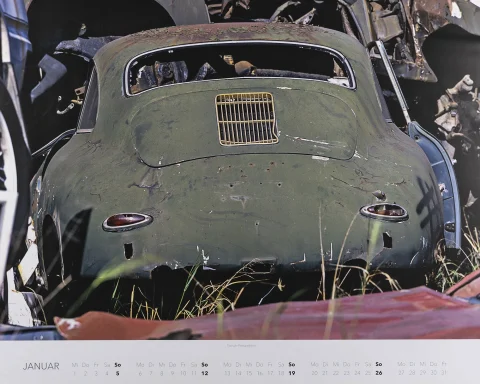 Verwitterter Porsche 356 auf dem Schrottplatz von Rudi Klein in Kalifornien.

