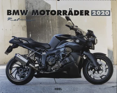 Titelblatt des Kalenders „BMW Motorräder 2020“ mit BMW K 1300 R Custombike vor moderner Industriekulisse.