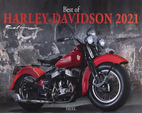 Titelblatt des Harley-Davidson Kalenders 2021 mit einer roten Harley-Davidson WLA.
