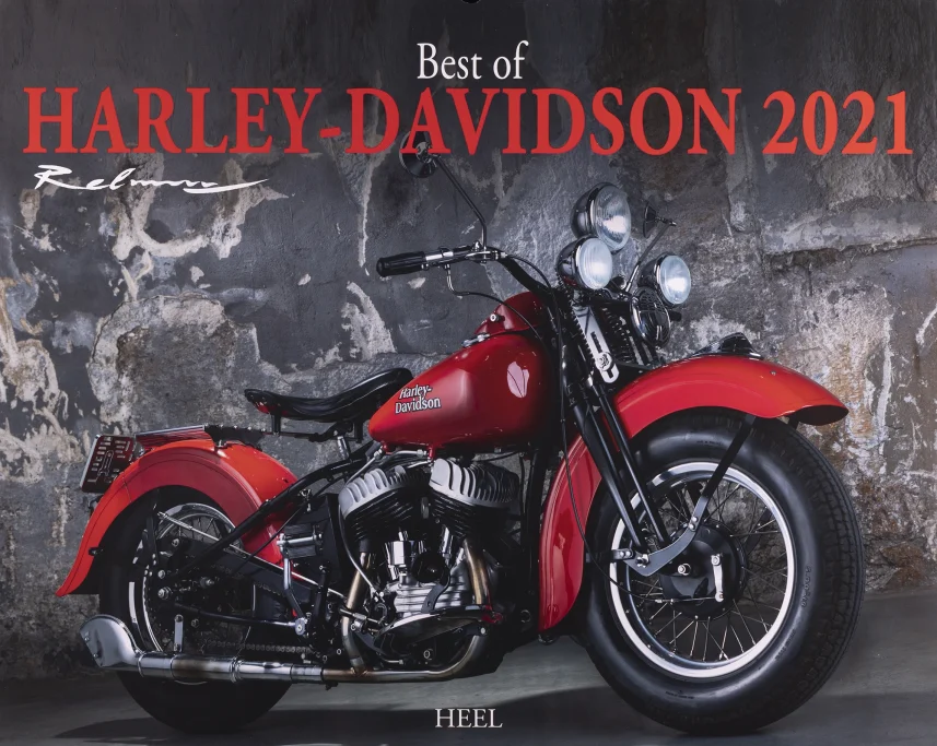 Titelblatt des Harley-Davidson Kalenders 2021 mit einer roten Harley-Davidson WLA.
