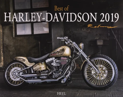 Harley-Davidson Custom Chopper mit echtem Blattgold und Airbrush-Lackierung in einer Industriehalle.Titelmotiv des Harley-Kalender 2019
