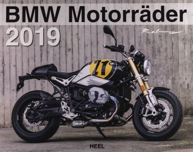 Titelblatt des Kalenders „BMW Motorräder 2019“ mit BMW R nineT vor Betonwand.