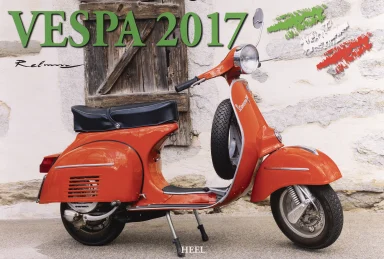 Vespa GTR 125 vor historischer Steinwand auf dem Titel des Vespa Kalenders 2017.