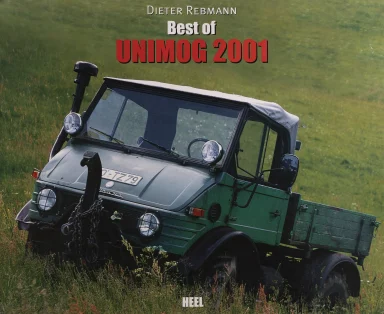 Titel des Unimog-Kalenders „Best of Unimog 2001“ mit Mercedes-Benz Unimog U 421 im Geländeeinsatz auf einer Wiese.