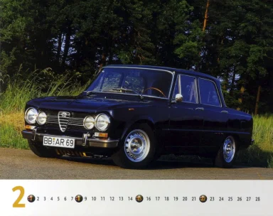 Alfa Romeo Giulia Super in klassischer Seitenansicht – Februar-Motiv aus dem Kalender „Best of Alfa Romeo 1998“.
