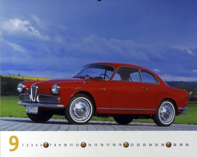 Alfa Romeo Giulietta Sprint Veloce vor dramatischem Wolkenhimmel – September-Motiv aus dem Kalender „Best of Alfa Romeo 1998“.