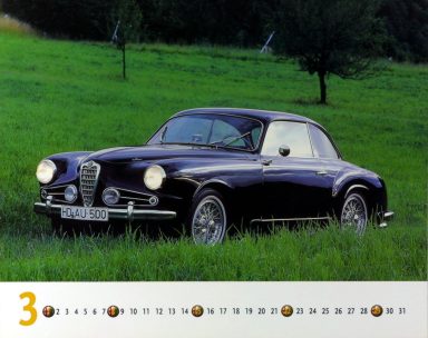 Alfa Romeo 1900 Sprint Coupé in ländlicher Umgebung – März-Motiv aus dem Kalender „Best of Alfa Romeo 1998“.