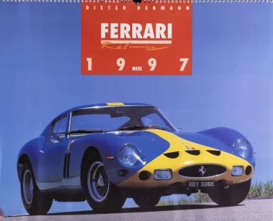 Blauer Ferrari 250 GTO Chassisnummer 3445 GT als Titelmotiv des Ferrari-Kalenders 1997, fotografiert von Automobilfotograf Dieter Rebmann.