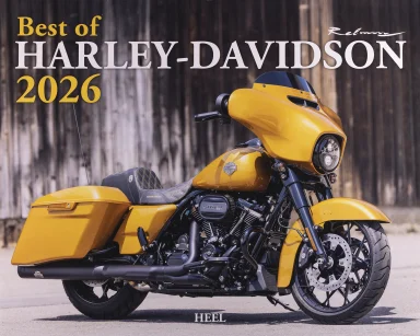 Titelblatt des Harley-Davidson Kalenders 2026 mit einer Harley-Davidson Street Glide Special in Prospect Gold.