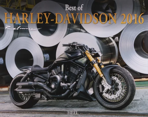 Harley-Davidson Night Rod Special mit Custom-Umbau vor Stahlcoils in einer Industriehalle. Titelmotiv des Harley-Davidson Kalenders 2016