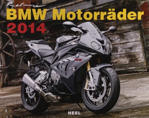 Titelblatt des Kalenders „BMW Motorräder 2014“ mit BMW S 1000 RR vor rustikaler Industriekulisse.