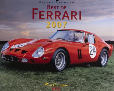 Titelmotiv des Ferrari Kalenders 2007 mit rotem Ferrari 250 GTO von 1962 und Startnummer 24.