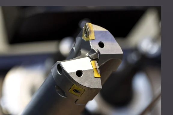 professionelle Produktaufnahme eines industriellen Fräswerkzeugs mit Wendeschneidplatten.