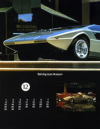 Frontdetail des Maserati Boomerang vor dem Gebäude von Bering Motor Classics in Houston.
